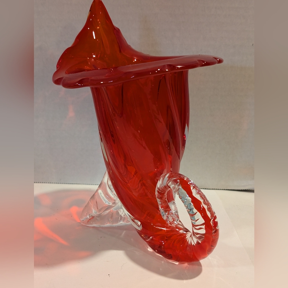 Archemide Seguso Murano. Cornucopia Vase Murano art glass Red